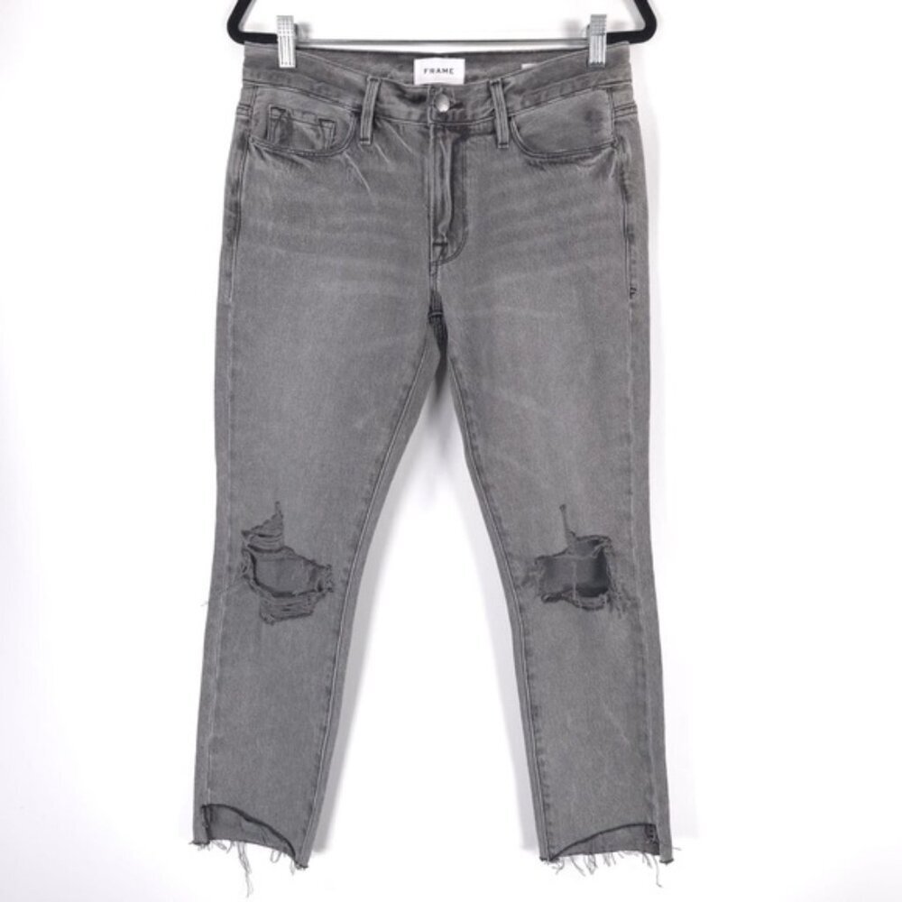 NWT FRAME LE GARÇON CROP Mid Rise Straight Fit Distressed Monsoon Jeans Size 25